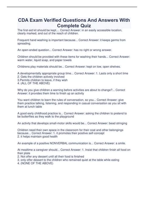 CDA Practice Test Complete Questions And Answers 2023 - CDA - Child Development Associate ...