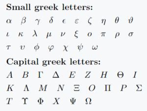 Represent all Greek symbols in LaTeX.