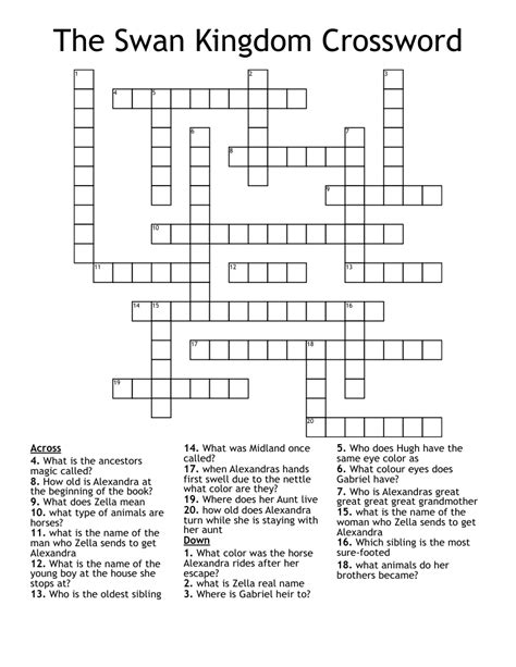 The Swan Kingdom Crossword - WordMint