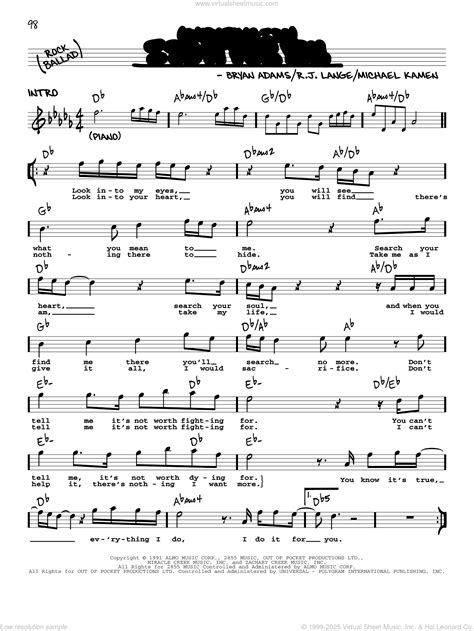 (Everything I Do) I Do It For You sheet music (real book with lyrics)