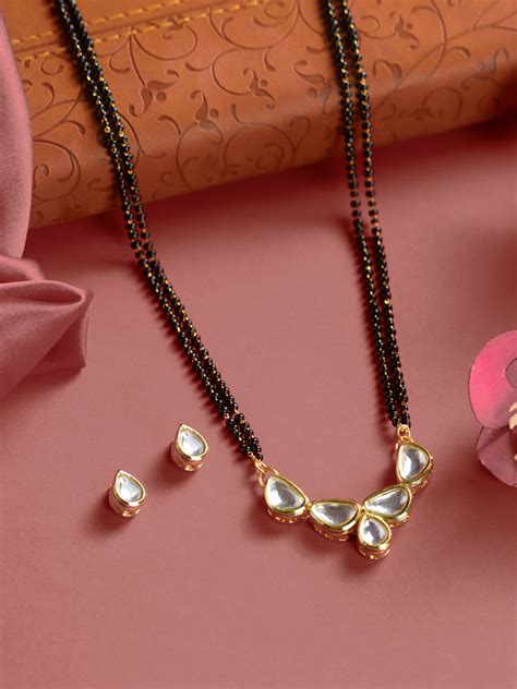 Priyaasi Modern Kundan Black Bead Gold-Plated Mangalsutra