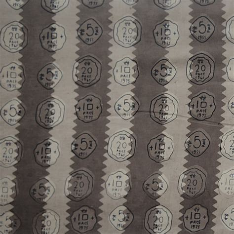 Pure Cotton Dabu Grey With Taupe Rupees Motif Hand Block Print Fabric ...