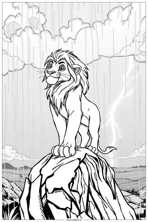 lion king simba standing on pride rock during the rain-2 Coloring Page ...