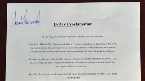 Trump signs D-Day proclamation at top, other leaders sign at bottom