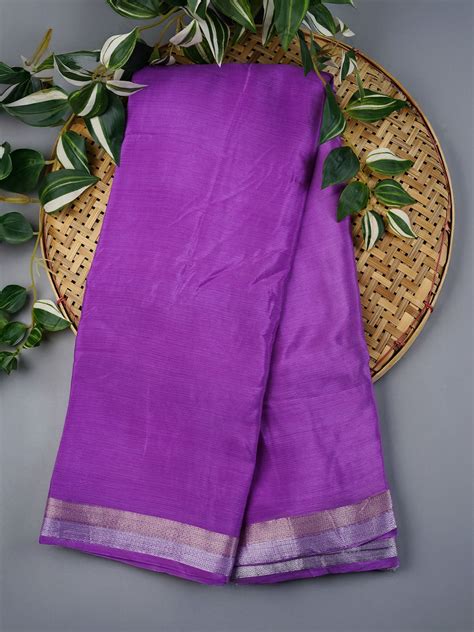 Binny Crepe Silk Saree With Golden Silver Zari Border - Lavender ...