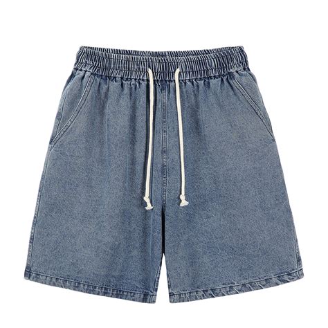 Mens Elastic High Waist Wide Leg Casual Denim Shorts Loose Fit Jean ...