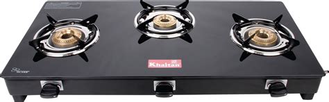 Khaitan 3 Burner Premium Black Toughened Glass Lpg Gas Cooktop ...
