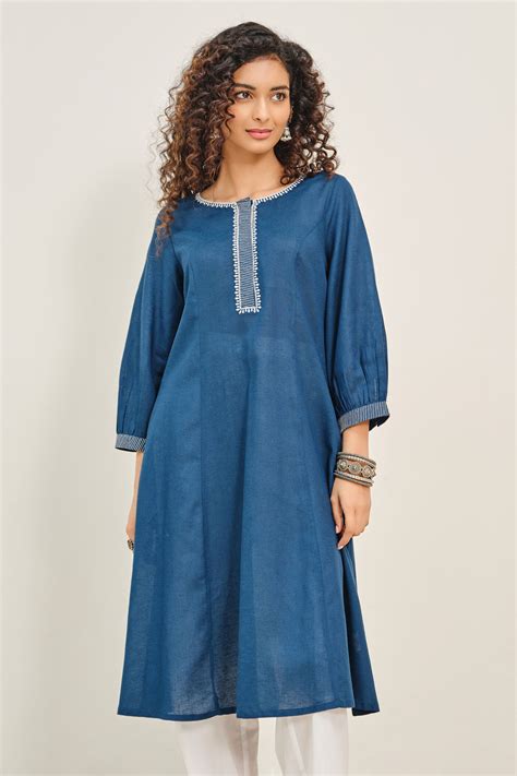 Buy Indigo Tarang Kurta Online In India at Global Desi F25H114KU_INDIGO