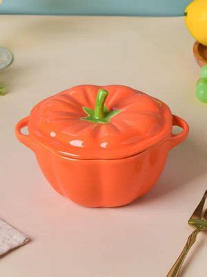 Buy Nestasia Green & Orange Quirky Pumpkin Ceramic Bowl with Lid ...