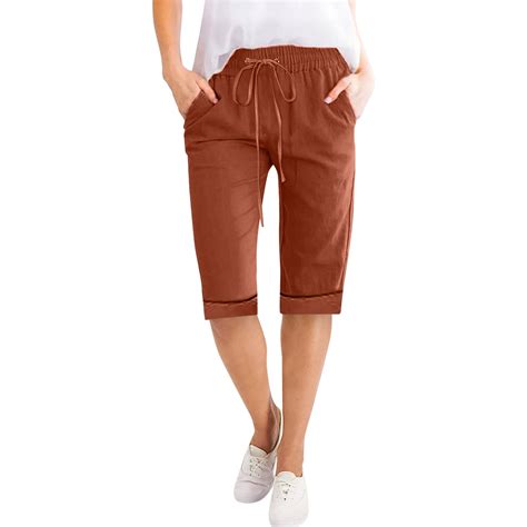 JJHGVB Linen Shorts for Women Knee Length Shorts Women Bermuda Shorts ...