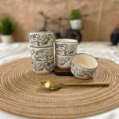 Buy CERAMIC DINING Matte Grey Floral Ceramic 50ml Dip Bowls Set of 6 ...