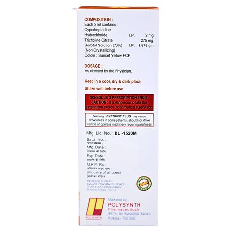 Buy Cyprovit Plus Sugar Free Syrup 200 ml online | Uses, Side Effects ...
