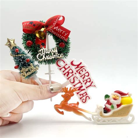 Buy N.MiJ!ao Christmas Cake Cupcake Toppers Picks, Merry Christmas ...