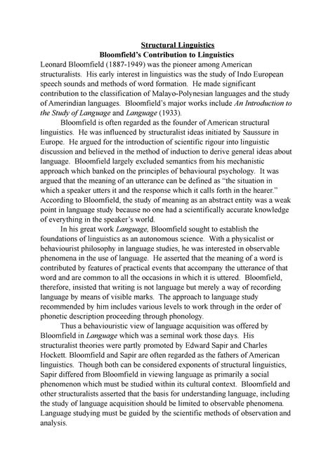 Bloomfield’s Contribution to Linguistics - Structural Linguistics ...