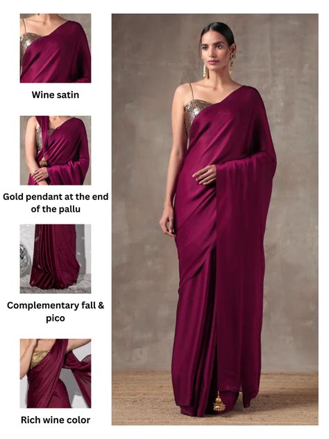 Wine Satin Saree with Bronze Pendants – Swtantra