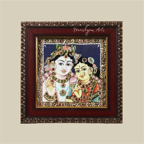 8" Framed Radha Krishna Tanjore Art Painting