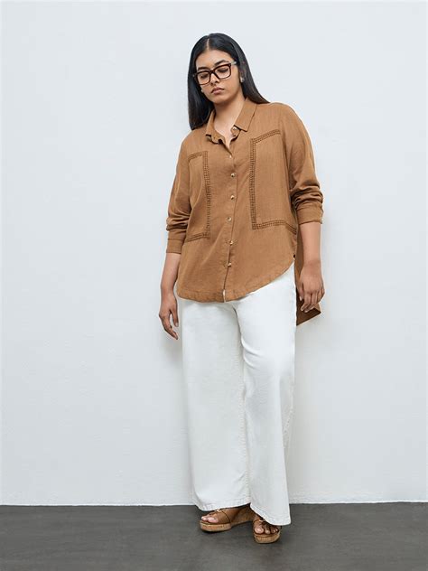 Buy Gia Dark Taupe Embroidered High-Low Blouse from Westside