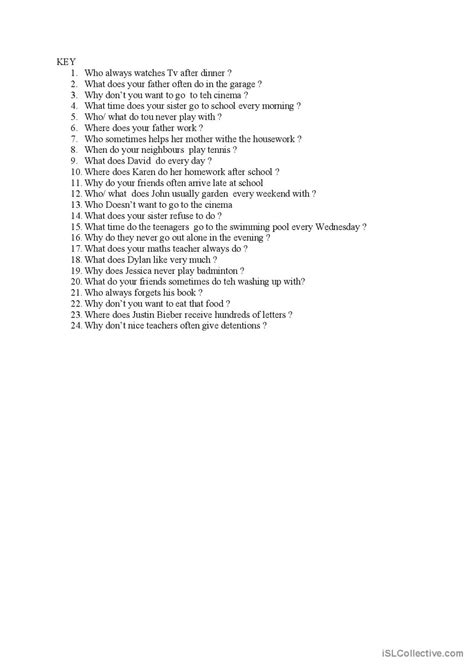 Present Simple Questions Exercises 的图像结果