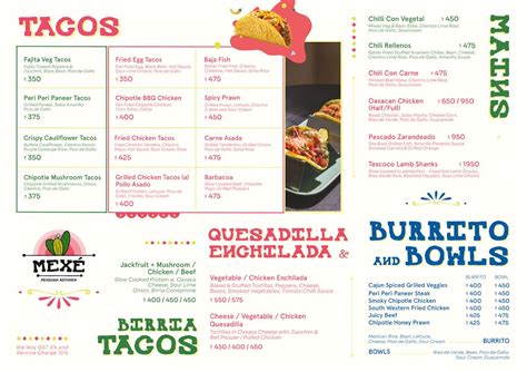 Menu at Mexe, Chennai