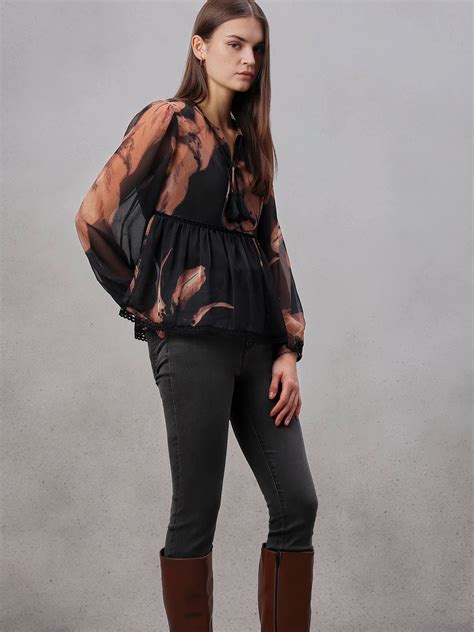 Brown & Black Chiffon Sheer Top