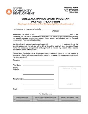 Fillable Online SIDEWALK IMPROVEMENT PROGRAM PAYMENT PLAN FORM Fax ...