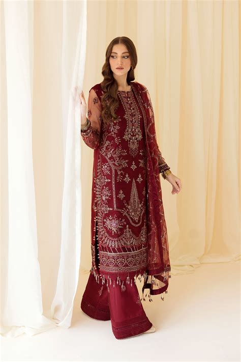 Alizeh Rang-e-Mehr Formal Collection – Embroidered Net Maroon - V14D08 ...