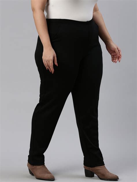 Women Solid Black Mid Rise Ultra Warm Treggings