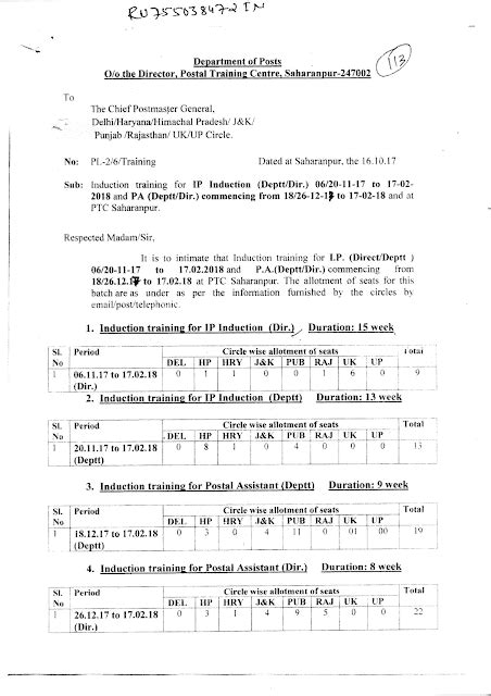 Induction training for IP Induction (Deptt/Dir.) 06/20-11-17 to 17-02 ...