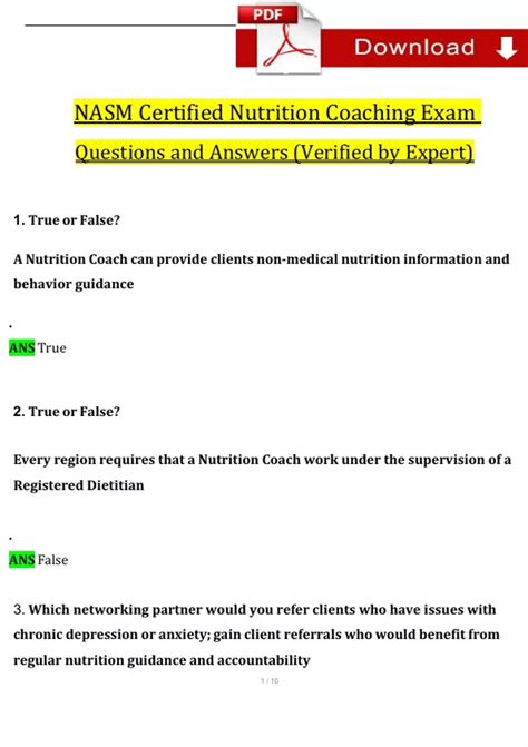NASM Certified Nutrition Coaching Exam Questions and Answers (2024 / ...