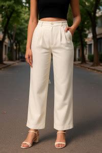 CLOTHINK India Straight Fit Women White Trousers - Buy CLOTHINK India ...