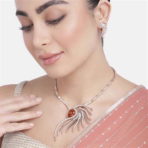 Buy Estele Rose Gold Plated Spike Designer Necklace Set with Crystals ...