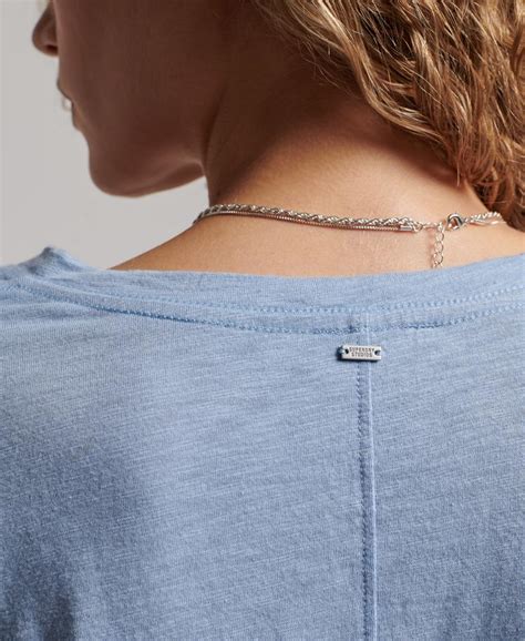 STUDIOS SLUB EMB VEE WOMEN'S BLUE T-SHIRT