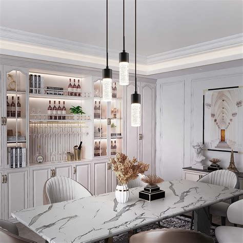 Buy Aoceley Black Pendant Light Crystal Column, LED Pendant Lights ...