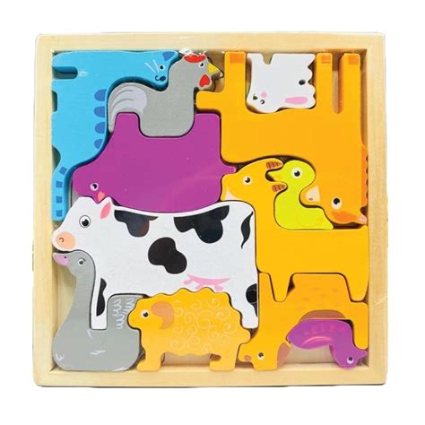KIDS KINDLY Wooden Farm Animal Puzzle for Kids, Jigsaw Sorting Game ...