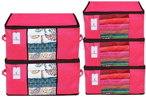 Kuber Industries Non Woven 3 Pieces Saree Cover and 2 Pieces Underbed ...