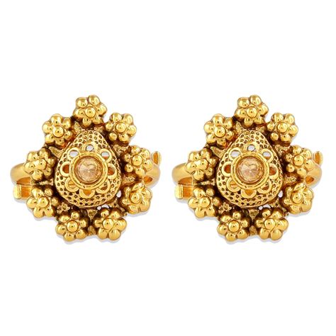 ACCESSHER Gold Color Copper Material Traditional Tilak Shaped Toe Ring ...