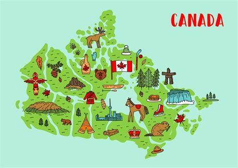 Illustrated Map Of Canada Tourist And Travel Landmarks Vector - Free ...