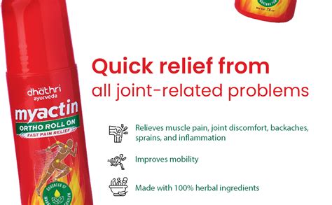 Dhathri Ayurveda Myactin Ortho Roll On for Pain Relief (75ml), Pain ...