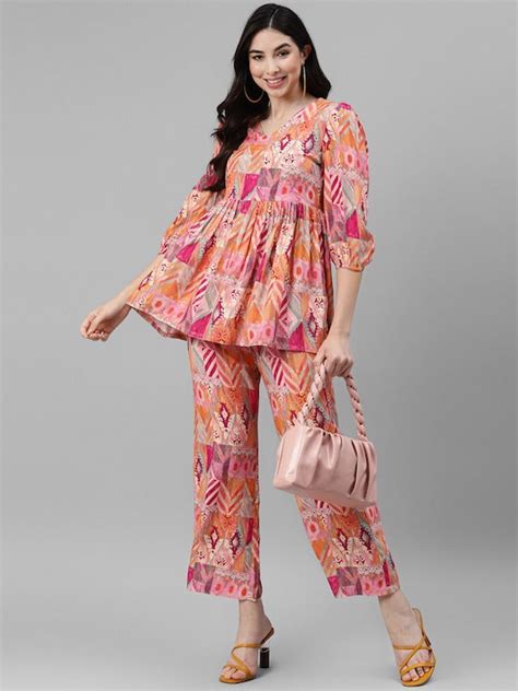 Tribal Flared Tunic & Straight Pants Set