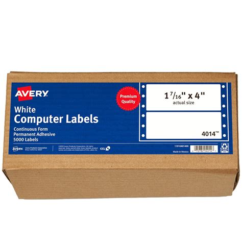 Avery 4014 Dot Matrix Mailing Labels, 1 Across, 1 7/16 x 4, White (Box ...