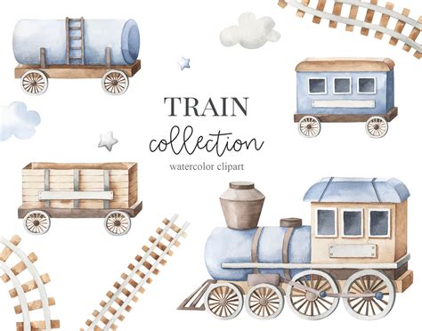 Watercolor Train Clipart Rail Wagons Watercolor Kids - Etsy India