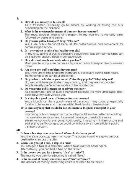 3cd - 3c 1. How do you usually go to school? As a freshman, I usually go to school by walking or ...