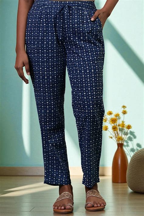 Buy Folksong Indigo Polka Dot Hand Block Printed Cotton Straight ...