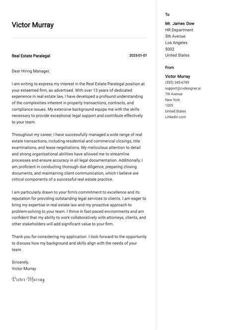 21 Real Estate Paralegal Cover Letter Examples and Templates for 2024 - ResumeDesign.ai