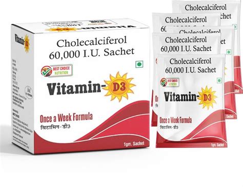 BEST CHOICE NUTRITION Vitamin D3-Cholecalciferol 60000 IU, 5 Sachets ...