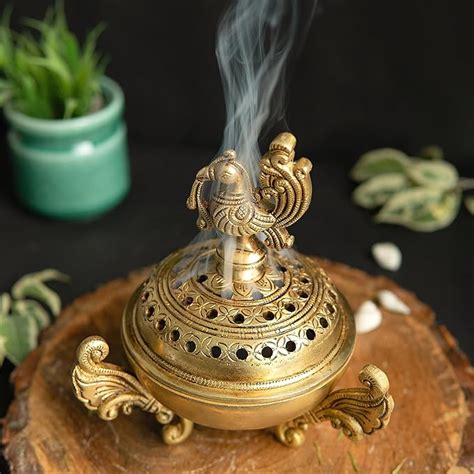 Jaszz Art Brass Peacock Design Dhoop (6in and 1 kg) Dani Pot | Loban ...