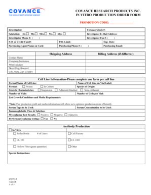Fillable Online In Vitro Antibody Request Form - Covance Fax Email ...