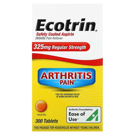 Ecotrin, Arthritis Pain, Safety Coated Aspirin, Regular Strength , 325 ...