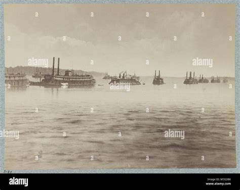 The image shows the Mississippi River Fleet docked at Mound City ...