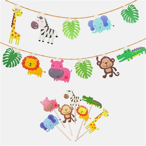 Buy 39-Pack Jungle Animal Party Decorations Supplies with 1 Safari ...